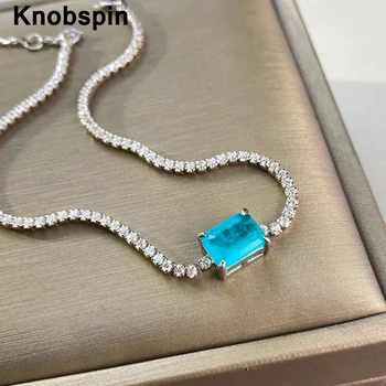

Knobspin 100% 925 Sterling Silver Paraiba Tourmaline Wedding Bracelets For Women High Carbon Diamond Fine Jewelry Wholesale