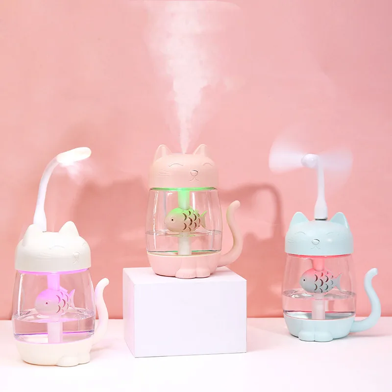 

ELOOLE Mini USB Cat Humidifier LED Light Cool-Mist Essential Oil Diffuser USB Fans Aromatherapy Air Purifier For Home Office