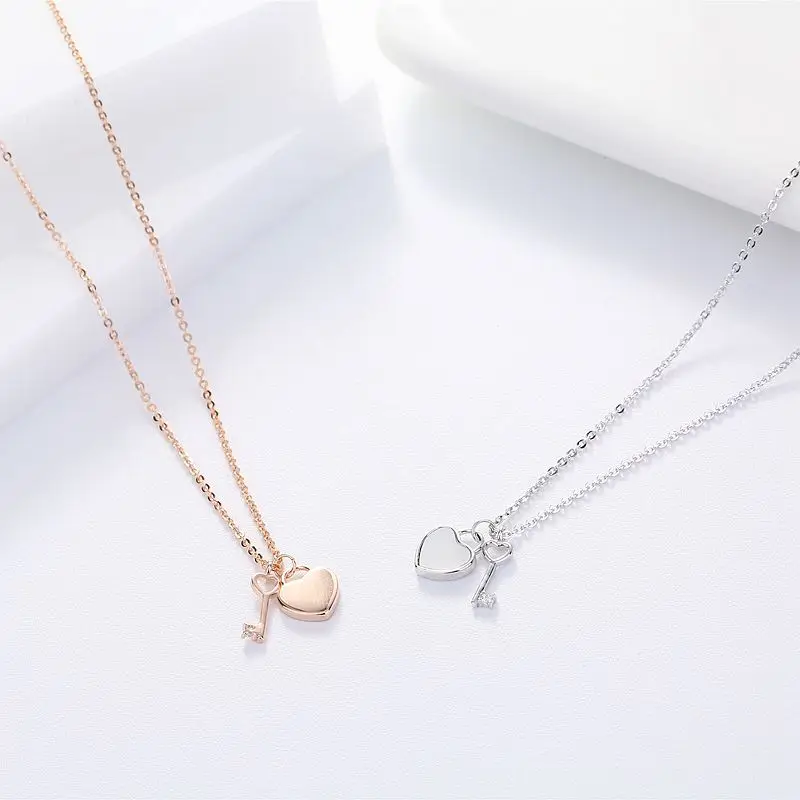 Высококачественный ключ замок сердце кулон ожерелье ювелирные изделия розовое золото цвет ожерелье с раковинами цепь для женщин