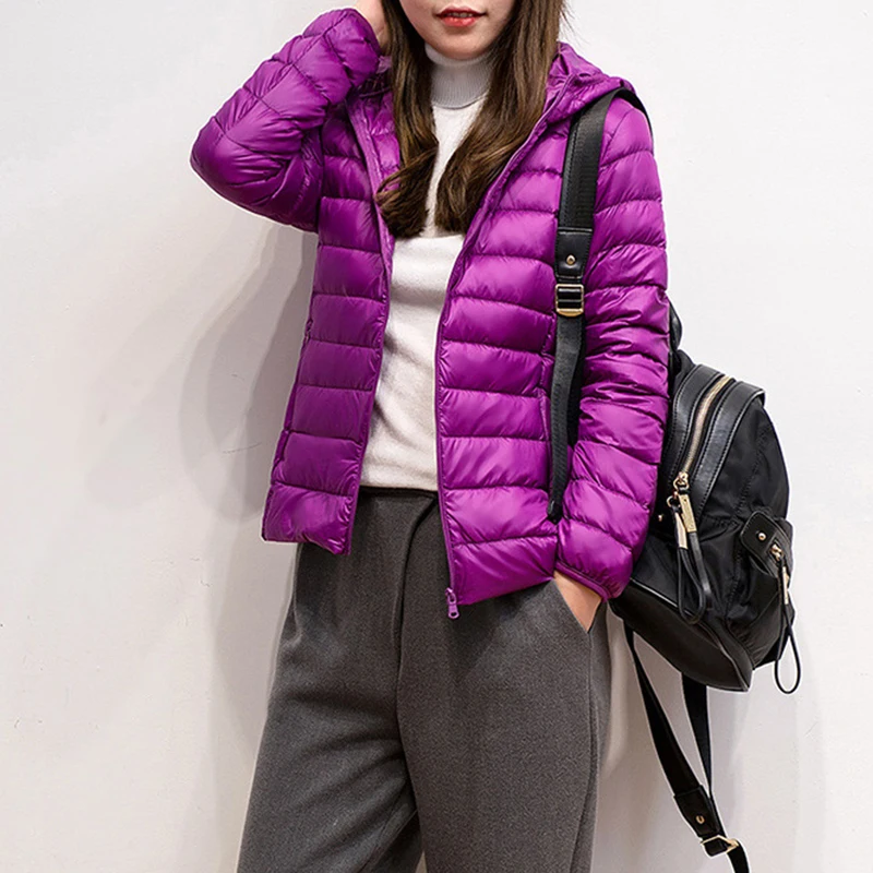 

Warm Short Light Down Coats Women Winter Casual Solid Hooded Zipper Down Jackets Plus Size Female Fashion Streetwear Outerwear