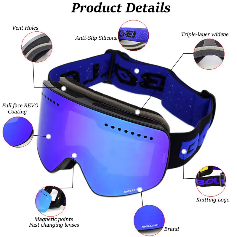 Magnetic Double Layer Polarized Lens Ski Goggles Skiing Anti-fog UV400 Snowboard Goggles Men Women Ski Glasses Eyewear
