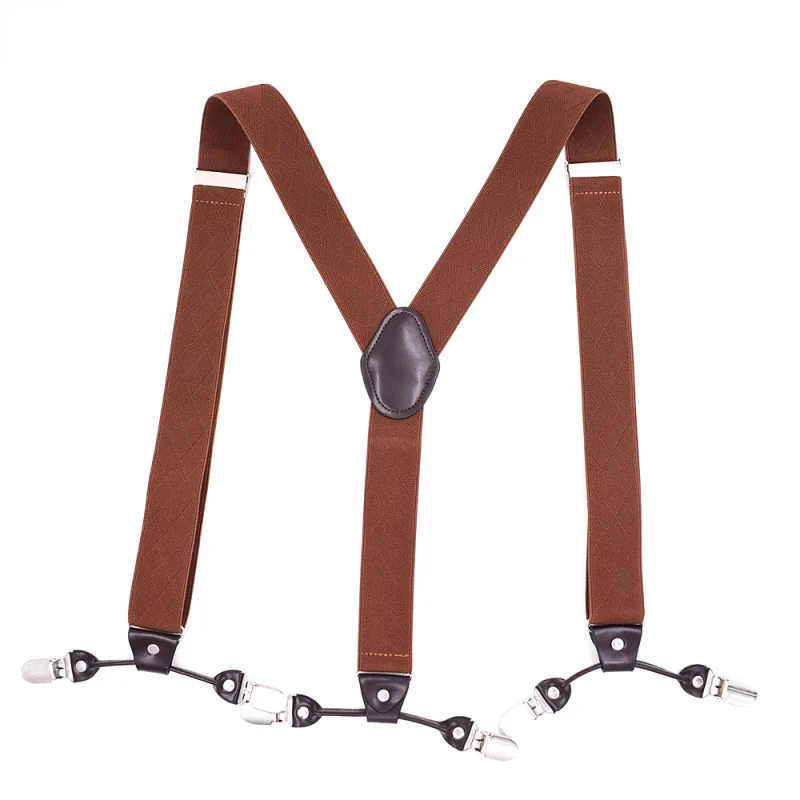 

New Suspenders Black leather 6 Clips Braces Male Vintage Casual Suspensorio Trousers Strap Father/Husband's Gift 3.5*120cm