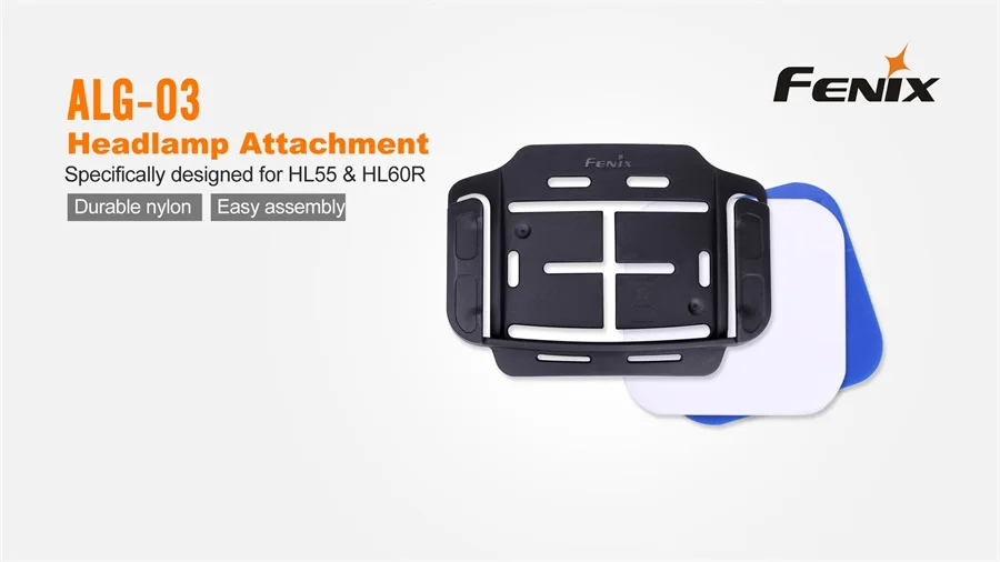 FENIX ALG-03 headlamp attachment is specifically designed for HL55 and HL60R fixation to outdoor or industrial work helmets