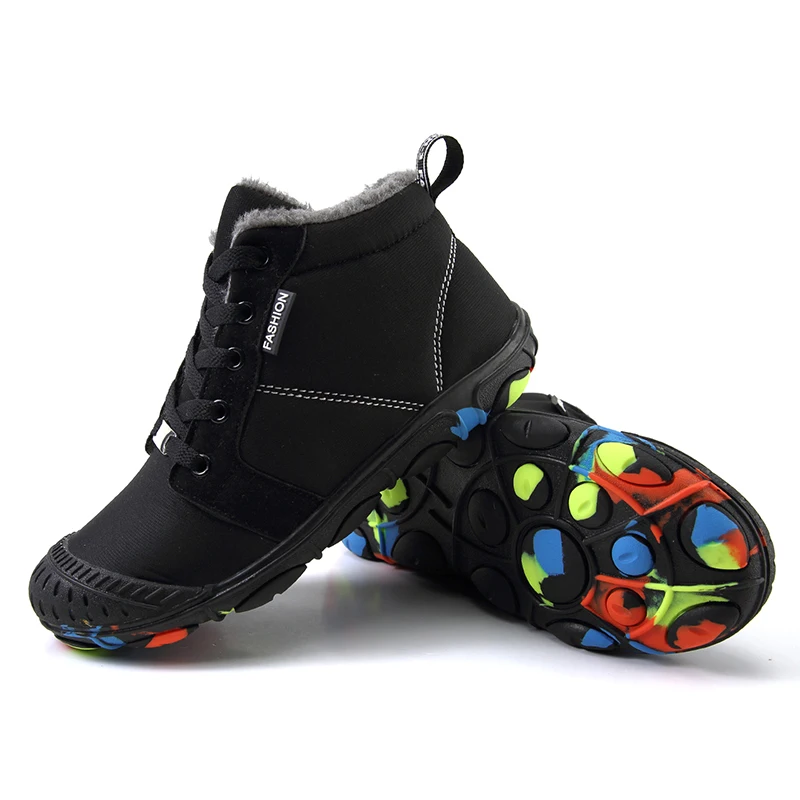 Зимние ботинки для мальчиков и девочек; теплые плюшевые хлопковые ботинки для детей; модные водонепроницаемые повседневные ботинки для детей; размеры 31-39