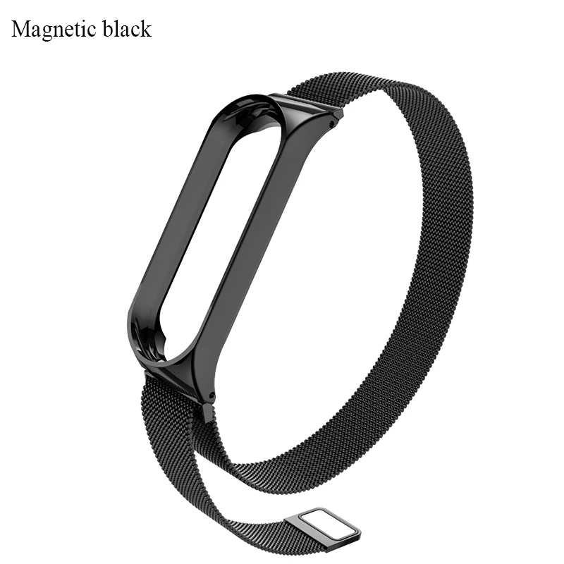 Magnetic black BOORUI mi Band 4 ремешок металлический Безвинтовой браслет из нержавеющей стали mi band 3 ремешок для Xiaomi mi Band 3 4 Pulseira band Замена - Цвет: Magnetic black
