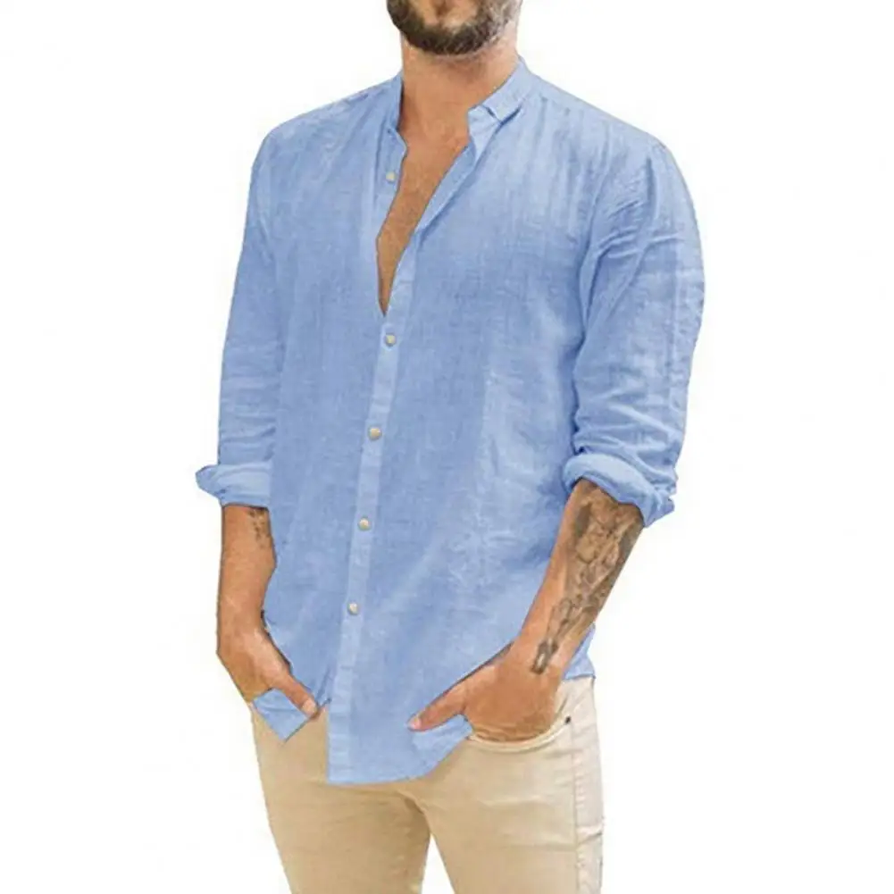 80%  Dropshipping!!Long Sleeve Turn-down Collar Buttons Solid Color Men Casual Shirt Outwear for Vacation
