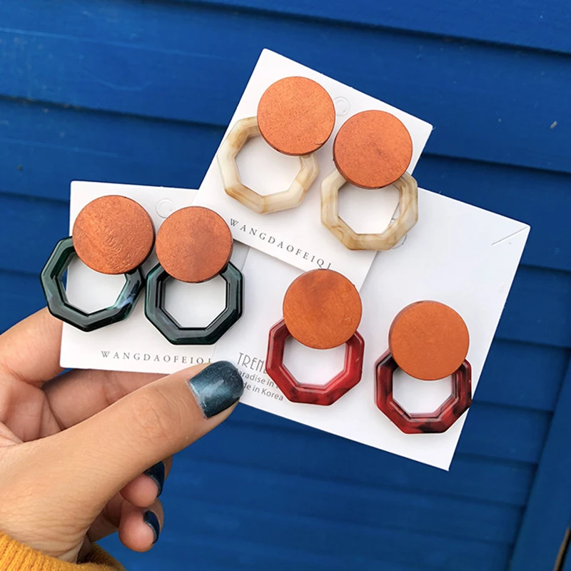 

AMORCOME Small Acrylic Resin Geometric Hollow Dangle Earrings 2019 Fashion Cute Acetate Hexagon Earrings For Women Accessories