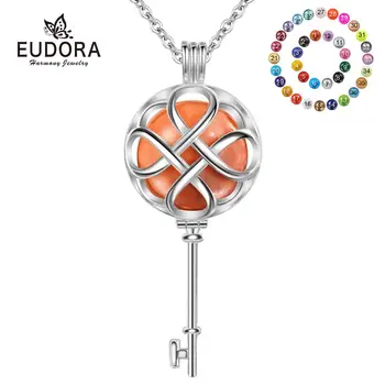 

Eudora 20 mm Key Mexican Bola ball Necklace with sound Musical Pregnancy Cage Pendant with link Chain Women Fine Jewelry K414N20