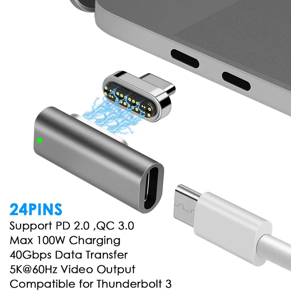 24 контакта 100 Вт 20 В/5 А зарядный Магнитный адаптер USB Type C с кабелем для Macbook Pro