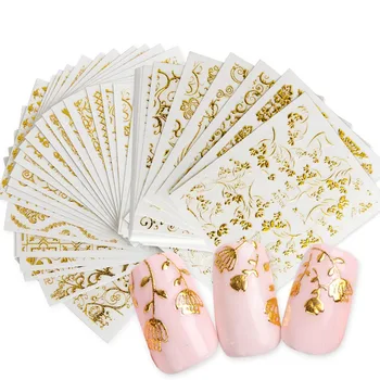 

20pcs 3D Beauty Nail Sticker Sets Golden Flower Bronzing Design Manicure DIY Adhesive Tips Transfer Art Hollow Foils