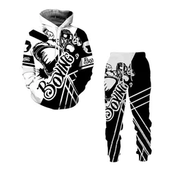 Ensemble de sport imprimé 3D pour homme, pull à capuche, survêtement à manches longues, collection automne et hiver 