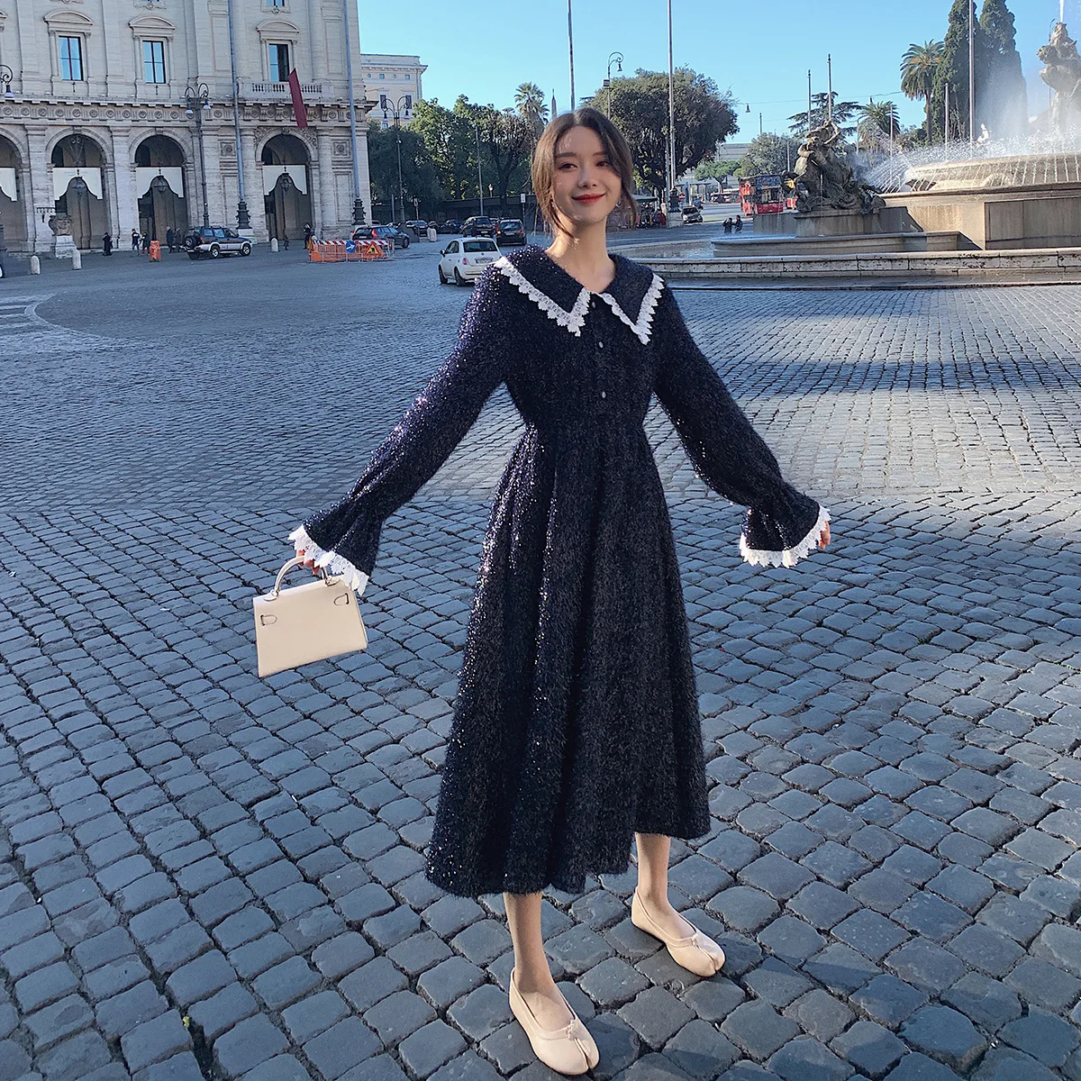 

Photo Shoot 2020 Spring Clothing New Style French Retro Fashion Slim Fit Waist Hugging Slimming Elegant GIRL'S Two-color Dress W