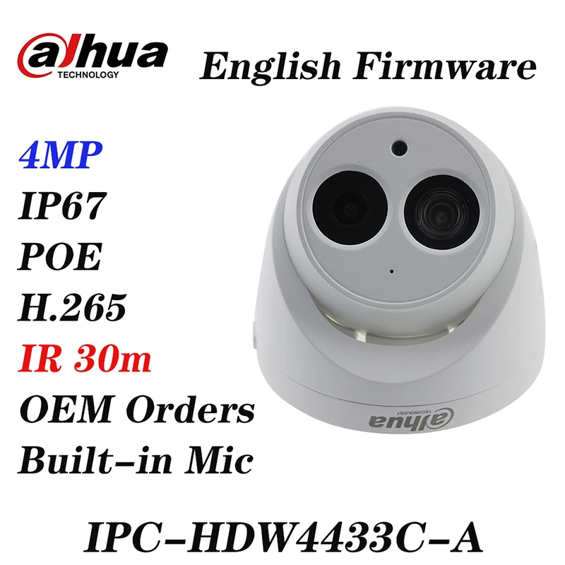

Dahua IPC-HDW4433C-A Starlight Mini Dome IP POE Camera Upgrade from IPC-HDW4431C-A Built-in MIC With Dahua LOGO