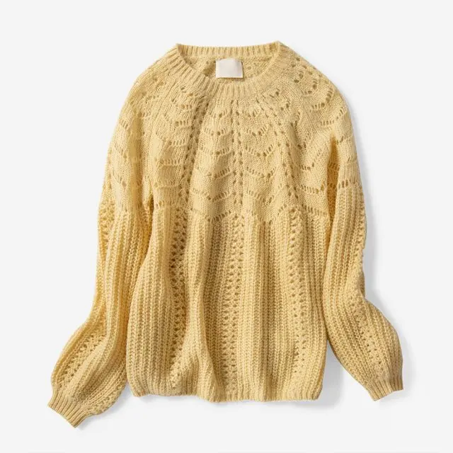 Белый/синий/желтый/зеленый/коричневый вязаный мохер выдалбливают джемпер свитер пуловер Топ с круглым вырезом