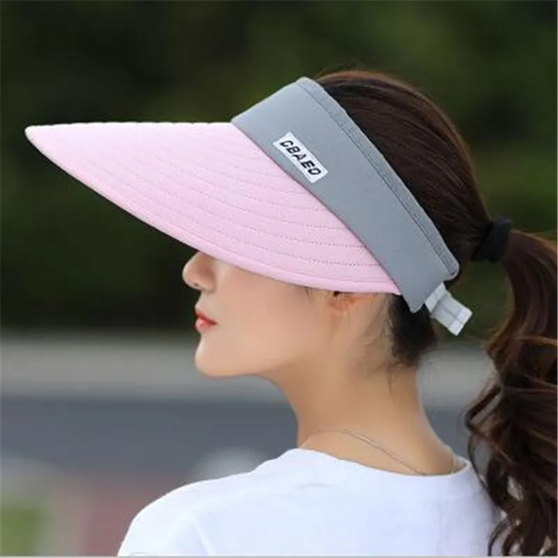 pink gray Женские летние шляпы от солнца жемчужные упаковочные Солнцезащитные козырьки шляпа с большими головками широкий пляжный навес солнцезащитная Кепка Женская кепка Сращивание - Цвет: pink gray