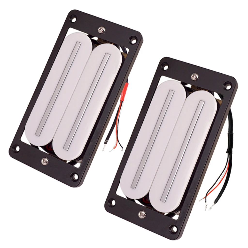 Pack of 2 Electric Guitar Dual Hot Rail Pickup Neck & Bridge White with Black Frame