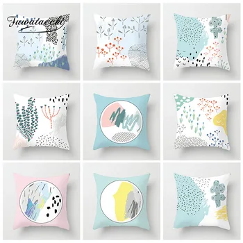 

Fuwatacchi Floral Printed Cushion Cover Simple Line Round Plant Pillows Cover Home Sofa Car Decorative Polyester Pillowcase