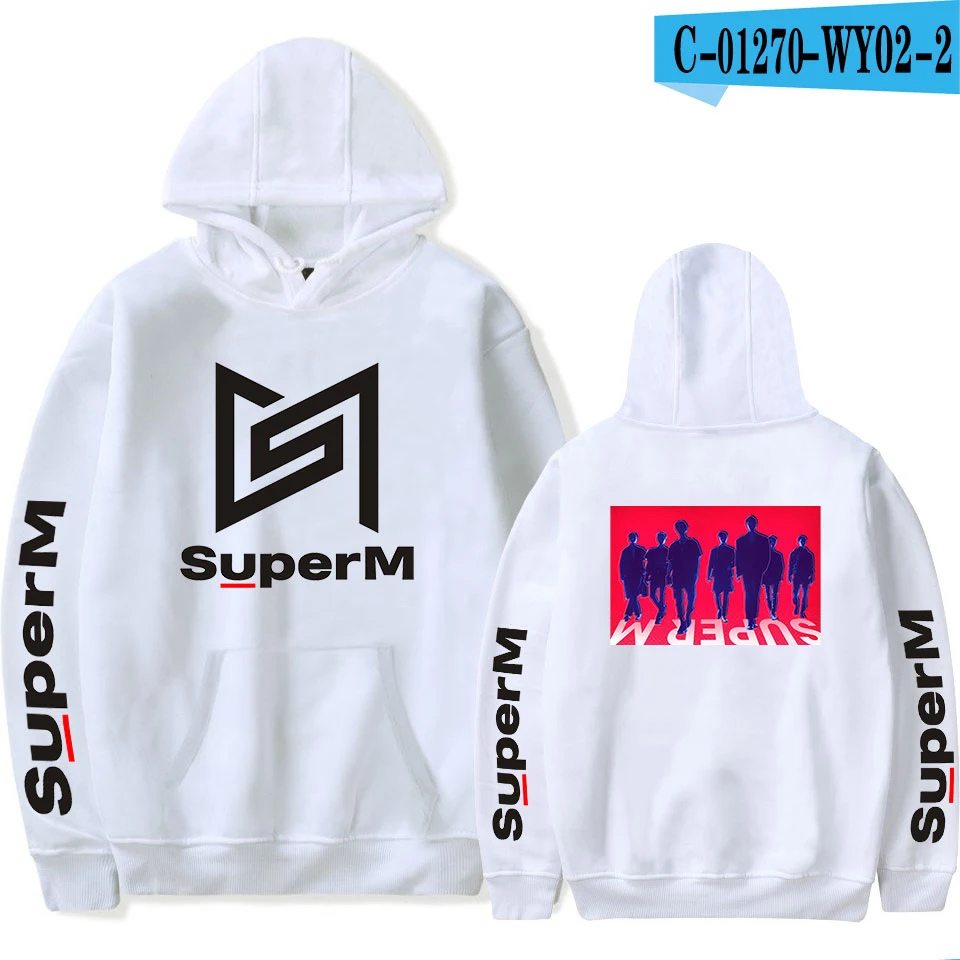 SuperM теплый свитер с капюшоном Женская зимняя обувь осень Kpop толстовки Для женщин Ulzzang Толстовка Дамы Пуловер Пот Capuche Femme - Цвет: white