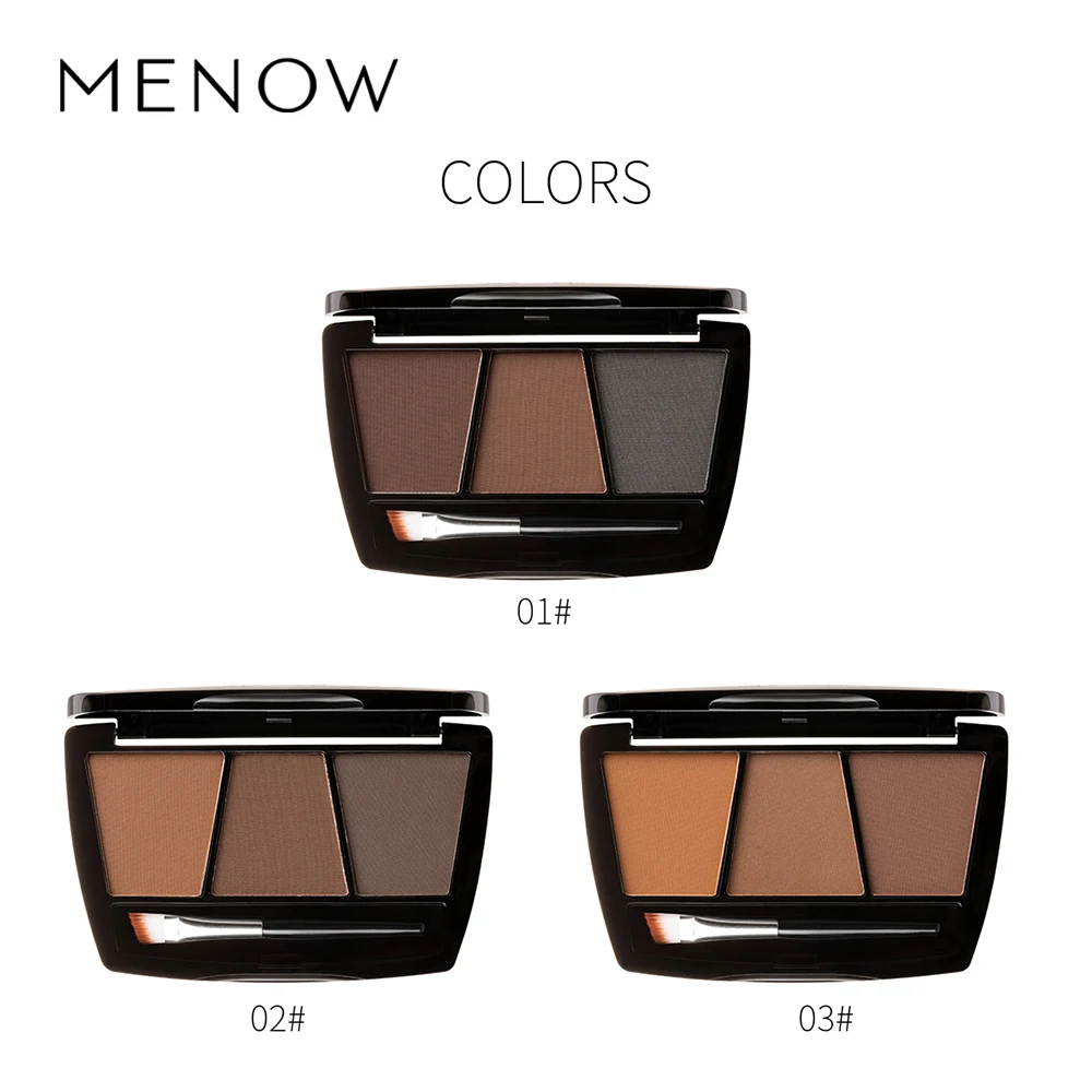 MENOW Three Color Eyebrow Powder Makeup Natural Brown Eye Brow Enhancers 3D Eye Brows Shadow Cake Beauty Kit with Brush
