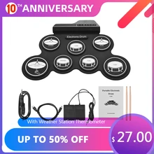 O tamanho compacto usb rola-up o jogo eletrônico do cilindro 7 de digitas do jogo do cilindro do silicone almofadas com os pedais do pé das baquetas para iniciantes(China)