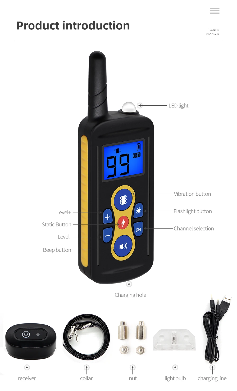 800m Dog Training Collar T-600 Waterproof Electric Pet Remote Control Rechargeable Bark Stop Receiver for All Sizes of Dogs dog training collar