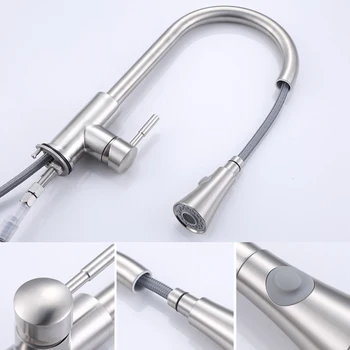 

Kitchen Faucet Pull-Down Sprayer Head Noise Reduction 2 Modes Single Hole Mixer Tap GQ