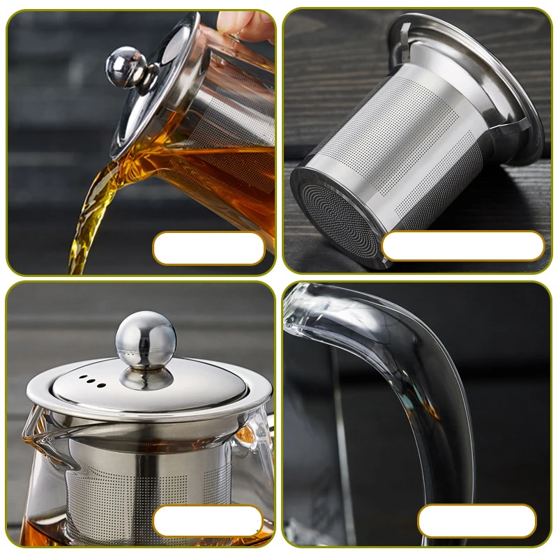 Термостойкий стеклянный чайник из нержавеющей стали фильтрующий цветочный