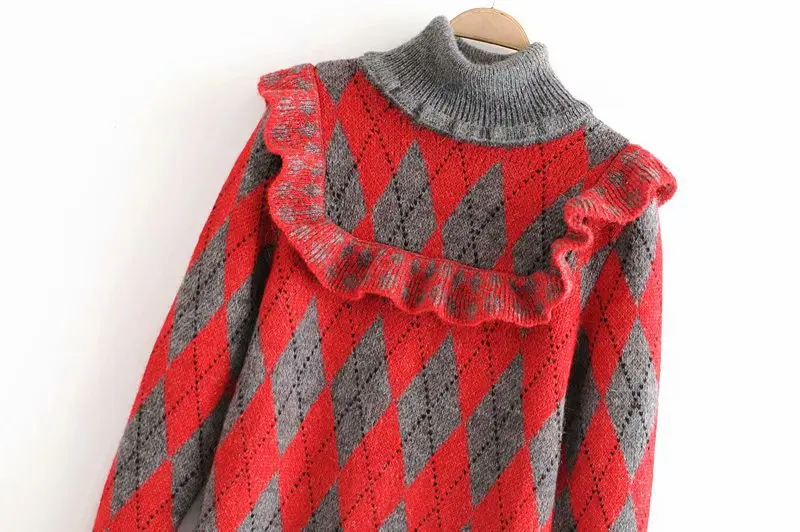 2019 new European and American style style laminated decorative diamond-shaped high-neck sweater winter dresses women 2019 2019 new European and American style style laminated decorative diamond-shaped high-neck sweater winter dresses women 2019