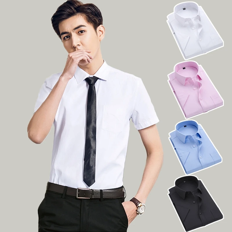 Short-sleeved Shirt Twill Offical Shirt Plus Size Solid Business Shirt 6XL Korea The Summer Men's Fashion Modern Wear