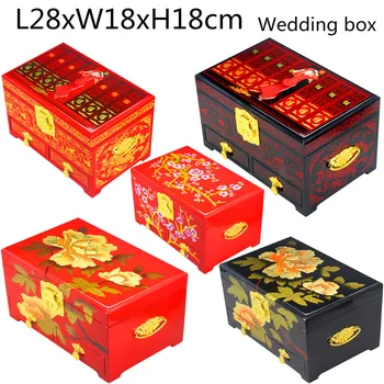 

3 Layer Large Wooden Box with Lock Home Decor Storage Box Lacquerware Chinese Wedding Gift Sliding drawer Jewelry Box Packaging