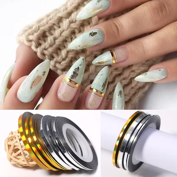 

3 Roll Gold Silver Colorful Striping Tape Line Stickers For Nails Tool Curve DIY Nail Art Decorations