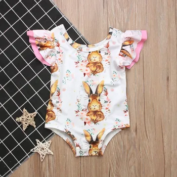 

Cute Easter Girl Jumpsuits 0-24M Fashion Infant Newborn Baby Girls Easter Bunny Rabbit Print Romper Sunsuit Playsuit Outfit Set