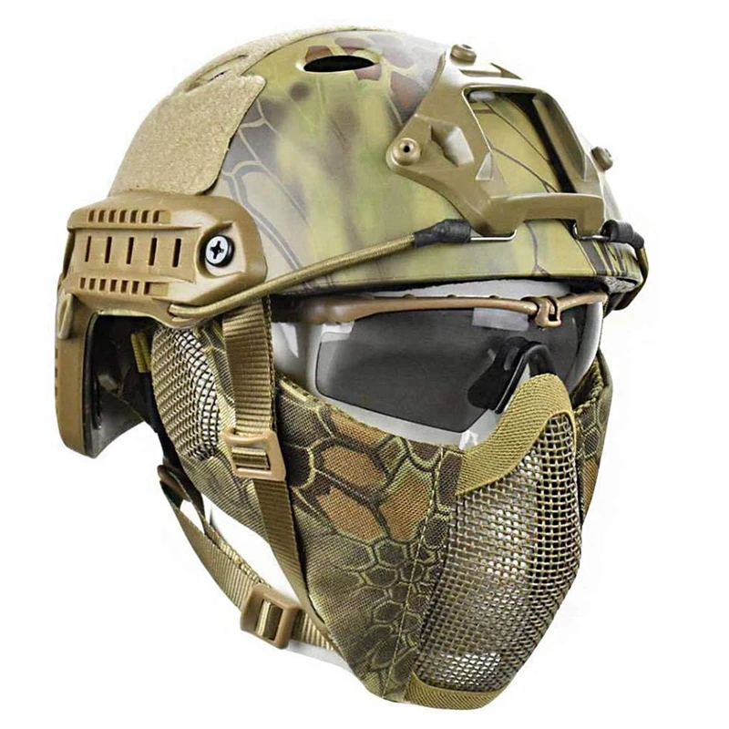 Tactical FAST Helm Set – Met NVG Mount, Beschermende Bril, Zaklamp, Voor Airsoft, Paintball, Outdoor (Zwart, Maat A) Paintball Helm Set