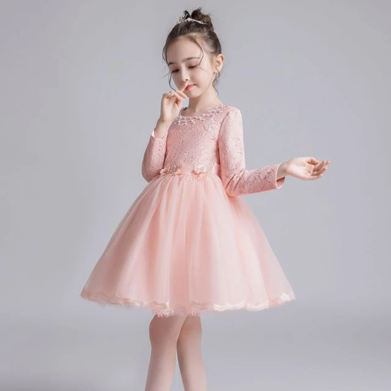 Платье принцессы для девочек г. Осенне-зимние модели, Сетчатое платье детская одежда с цветочным рисунком для больших детей для детей от 3 лет