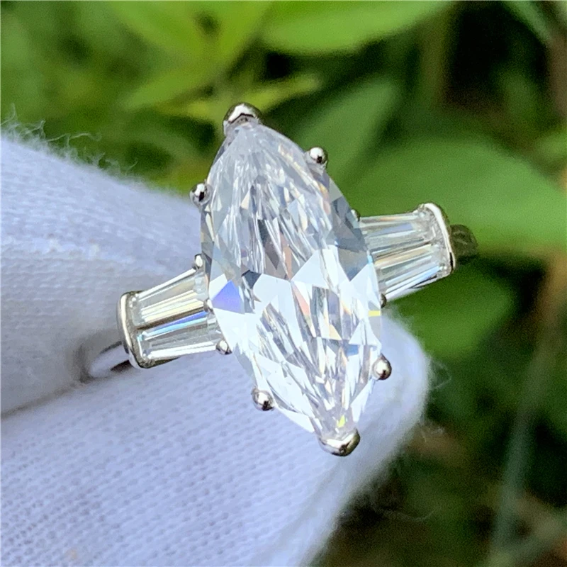 Изысканное кольцо с огранкой маркизы 6ct AAAAA cz 925 пробы Серебряное обручальное кольцо кольца для женщин ювелирные изделия