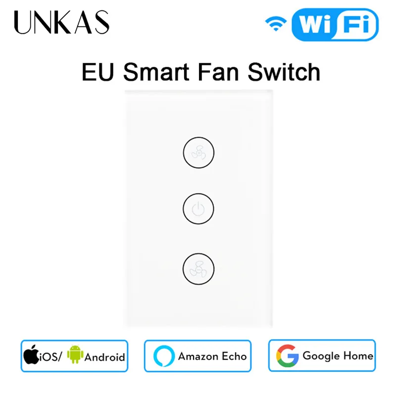 UNKAS EU/US Tuya Smart Life WiFi умный переключатель потолочного вентилятора приложение удаленный сенсорный переключатель совместим с Alexa и Google Home