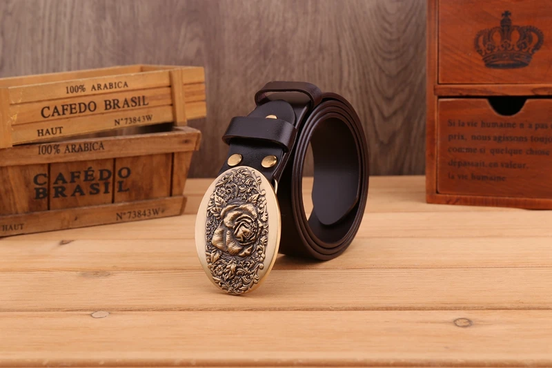 2020 flower belt men high quality full grain cowhide genuine leather waist belt 3.8 cm wide strap belts for women luxury leaf