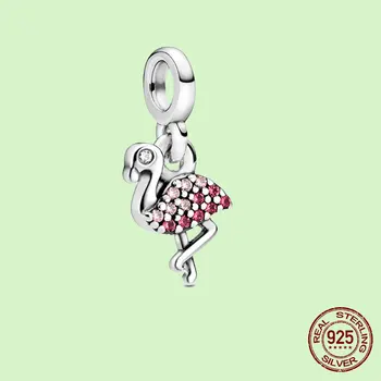 

Authentic 925 Sterling Silver Flamingo Heart Charm Fit Original 3mm Me Bracelet For Women DIY Jewelry Summer NEW 2020