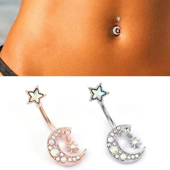

1pc Sexy Star Moon Navel Belly Button Rings Belly Piercing Crystal Surgical Steel Woman Body Jewelry Barbell Women Accessories