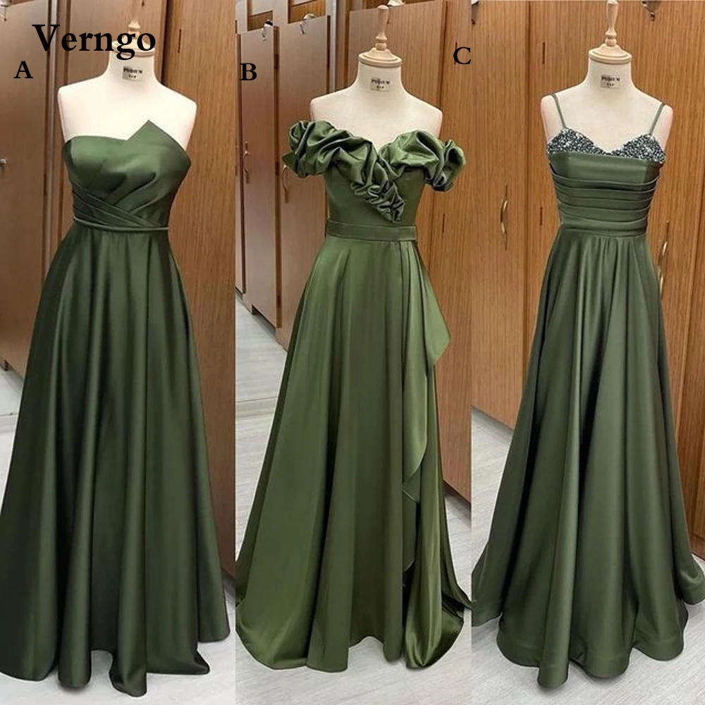 Verngo Army Green Satin A Line Prom 