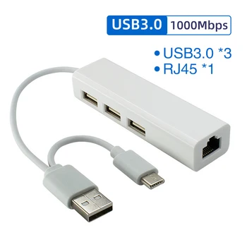 

USB C HUB Network Adapter 3 Ports USB3.0 Type C HUB USB to Rj45 Gigabit Ethernet Adapter for MacBook Laptop Computer Accessories
