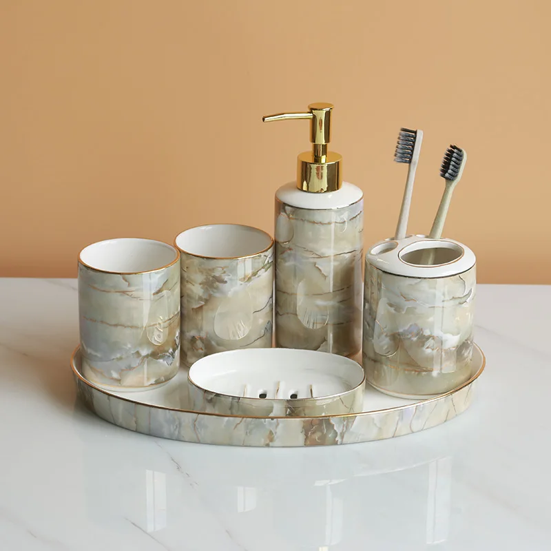 Европейский стиль керамика набор для ванной лосьон колба для зубной щетки чашка набор из шести предметов минималистические принадлежности для ванной комнаты