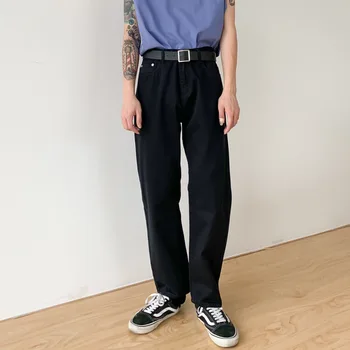 

Male Women Japan Korea Streetwear Vintage Fashion Trousers Unisex Pant Men Black White Casual Straight Pants