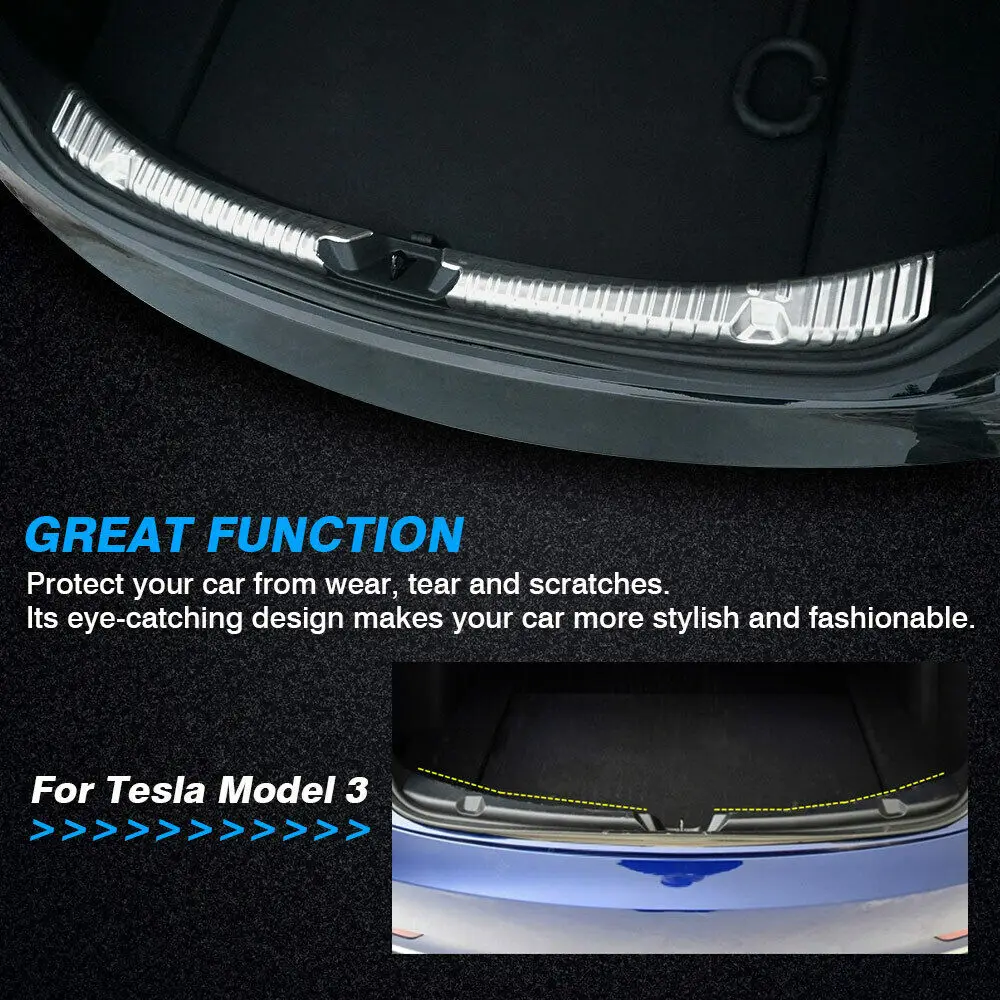 Car Rear Bumper Guard Protector Trim Cover Sill Plate Trunk Rubber Pad Kit New