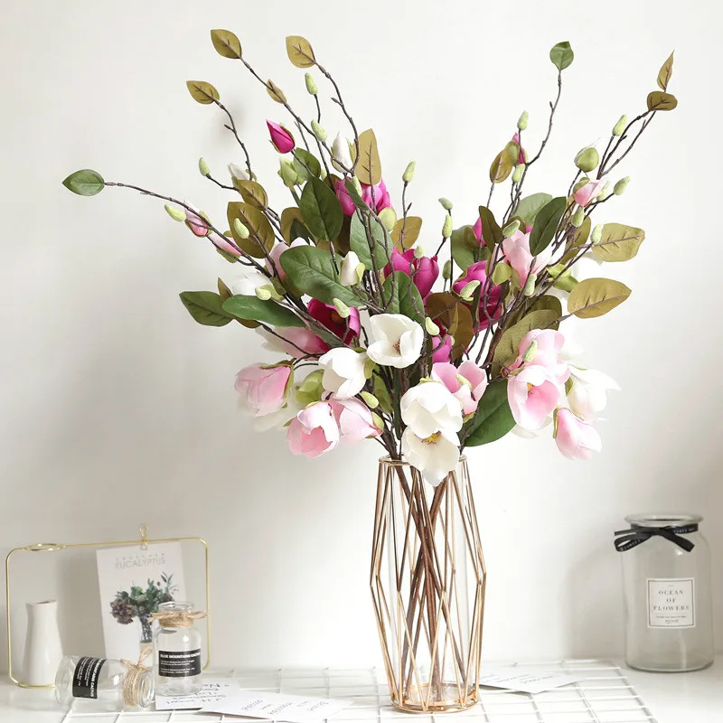 

7 Heads Simulation Long Branch Magnolia Flower Silk Artificial Flowers Home Wedding Decoration Fake Flowers Photography Props