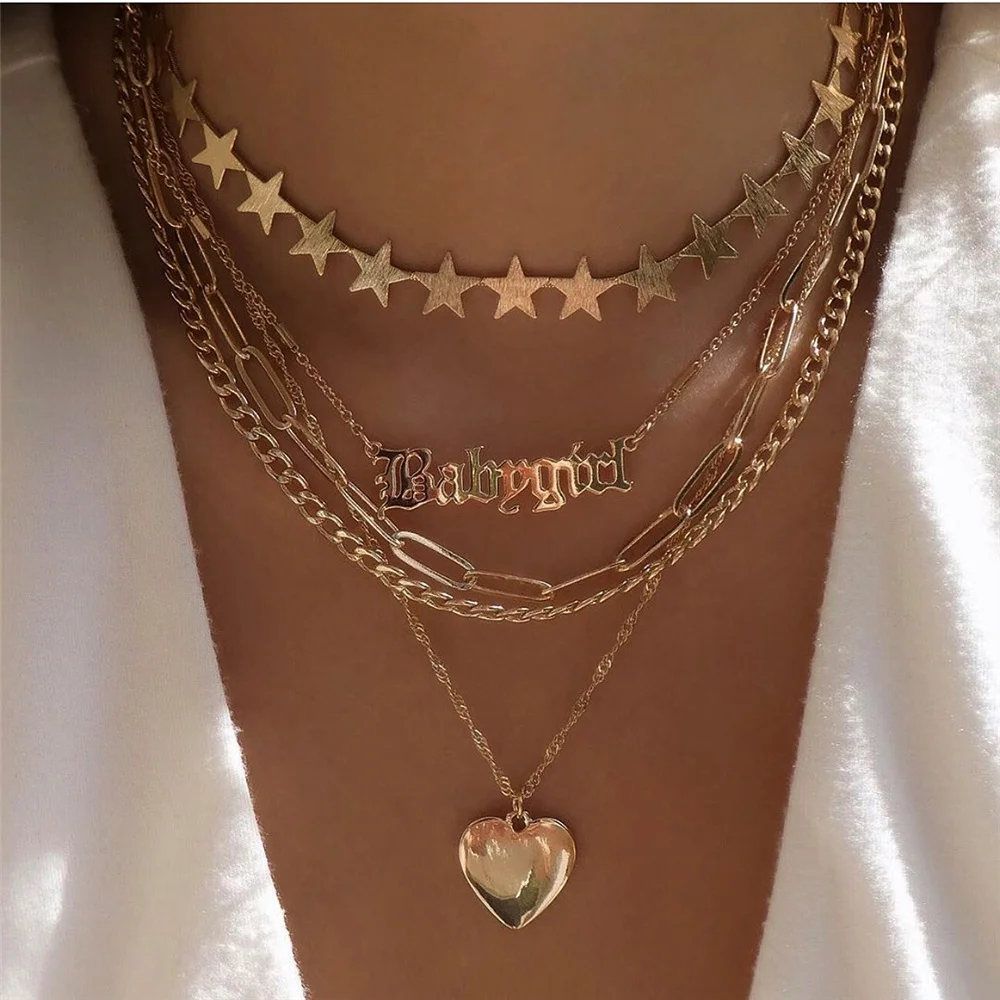 

Gothic Sweet Love Heart Multi Layer Choker Necklace Set Punk for Women Punk Locket Heart Pendant Necklace Statement Jewelry Gift