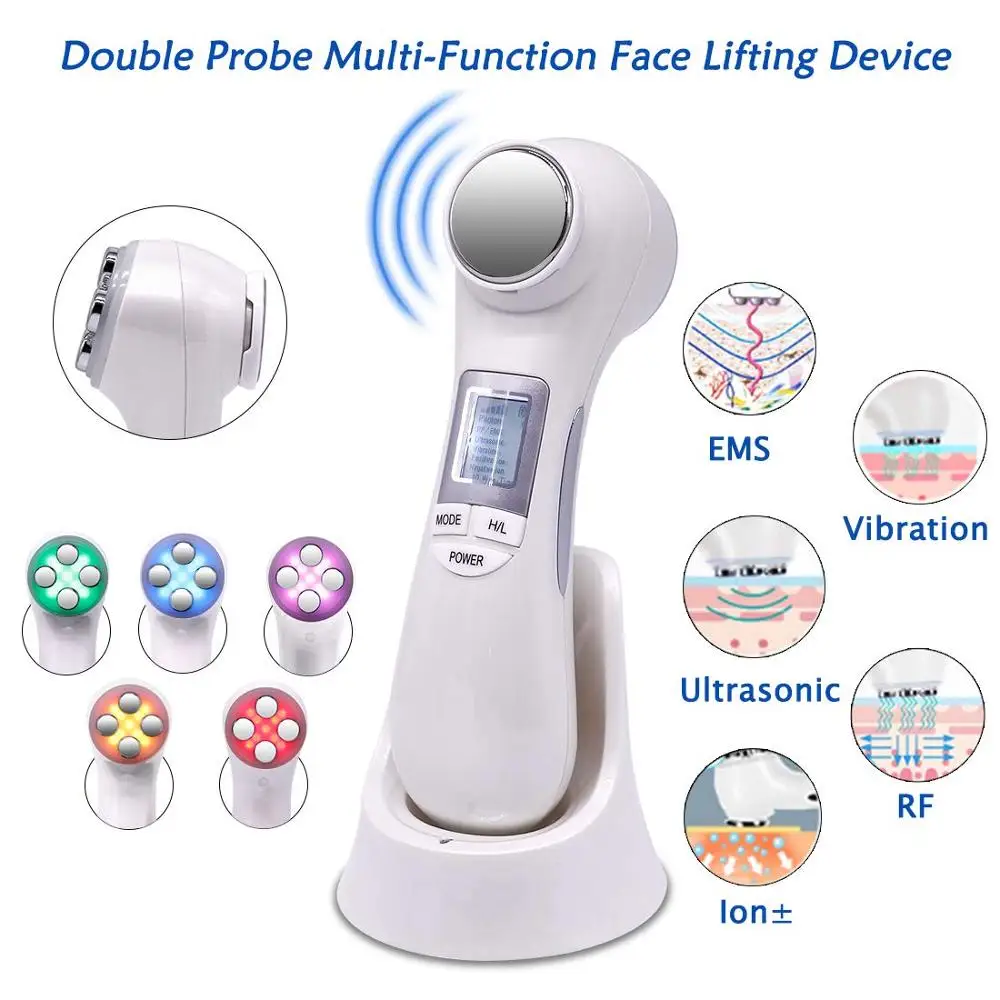 Facial Cleansing Skin Firming Massage Device 6 in 1 EMS Ultrasonic Vibration ION LED Lights Function Rejuvenate Cleanse machine | Красота и