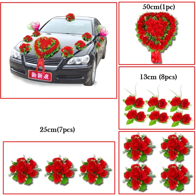 Kreatif 1 Set Pernikahan Mobil Dekorasi Bunga Tema Gaya Romantis Jantung Berbentuk Buatan Bunga Garland Karangan Bunga Mawar Sutra Diy Buatan Bunga Kering Aliexpress