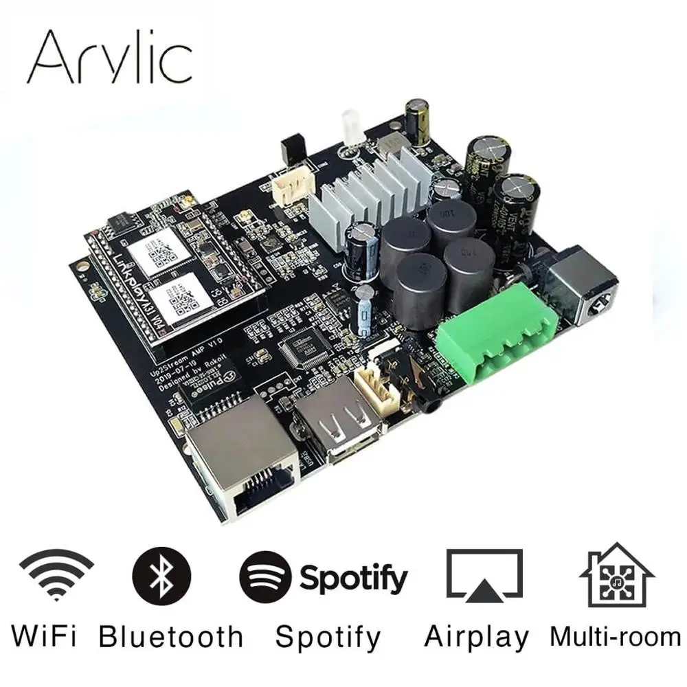 

Up2stream WiFi and Bluetooth5.0 HiFi Stereo Class D digital multiroom audio amplifier board 2.0 with Spotify Airplay Equalizer