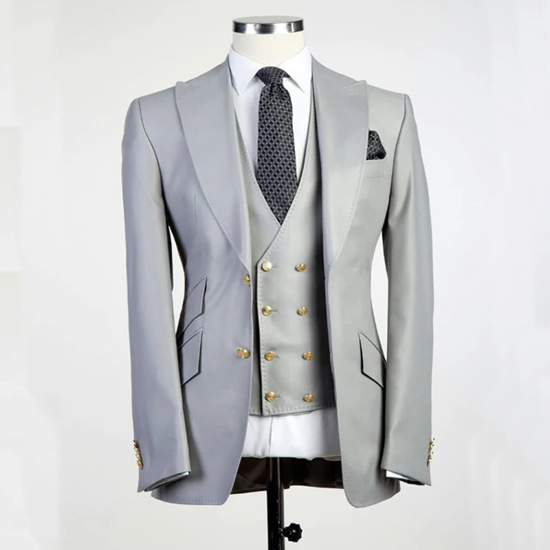 Tailor Made Slim Fit Men Suits for Wedding Groom Tuxedo 3 Piece Peaked Lapel Ivory Set Jacket with Pants Vest Male Fashion